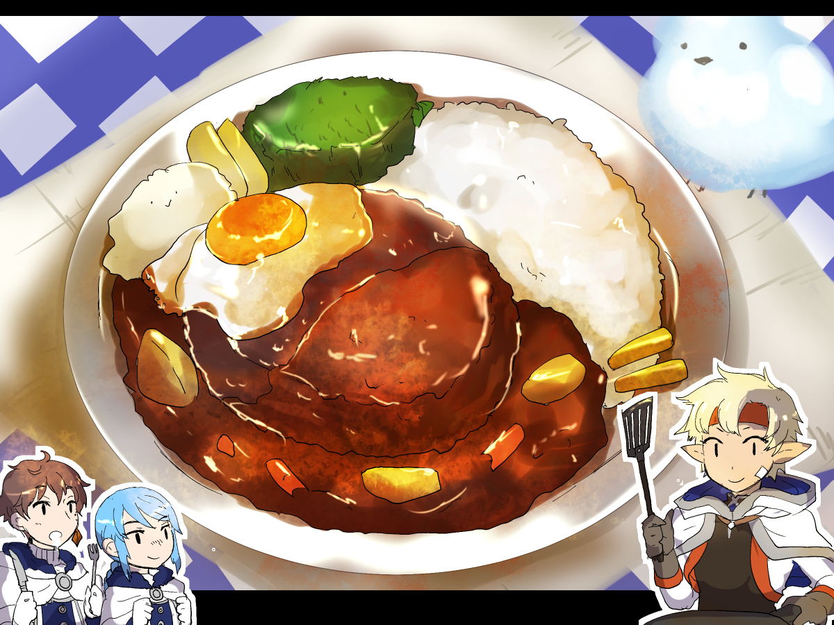 This is a pixiv picture whose title is 【PFLS】食材ハンバーグカレー【谷間の国の戦い】.