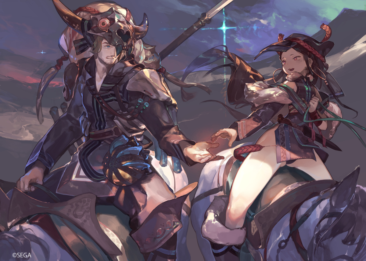 This is a pixiv picture whose title is 『戦国大戦TCG』 馬超と楊氏.