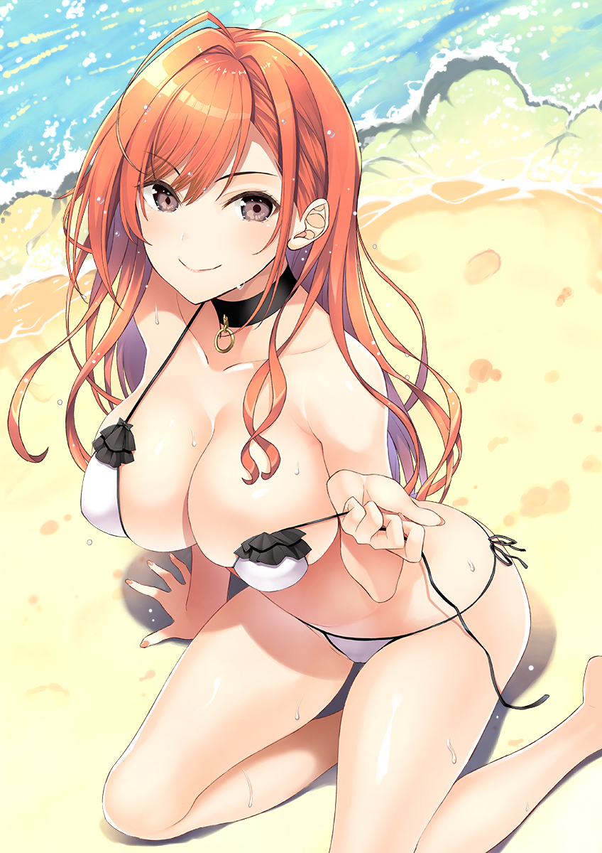 This is a pixiv picture whose title is 海と水着な夏葉さん.