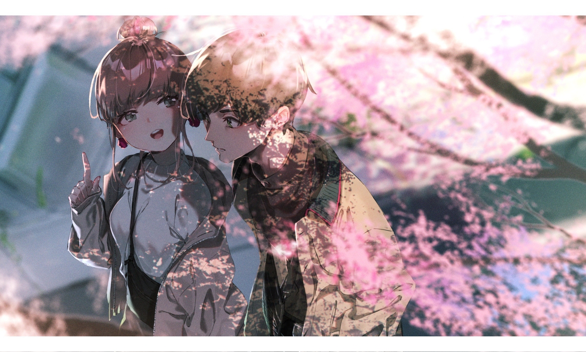 This is a pixiv picture whose title is 春デートは桜の下で.