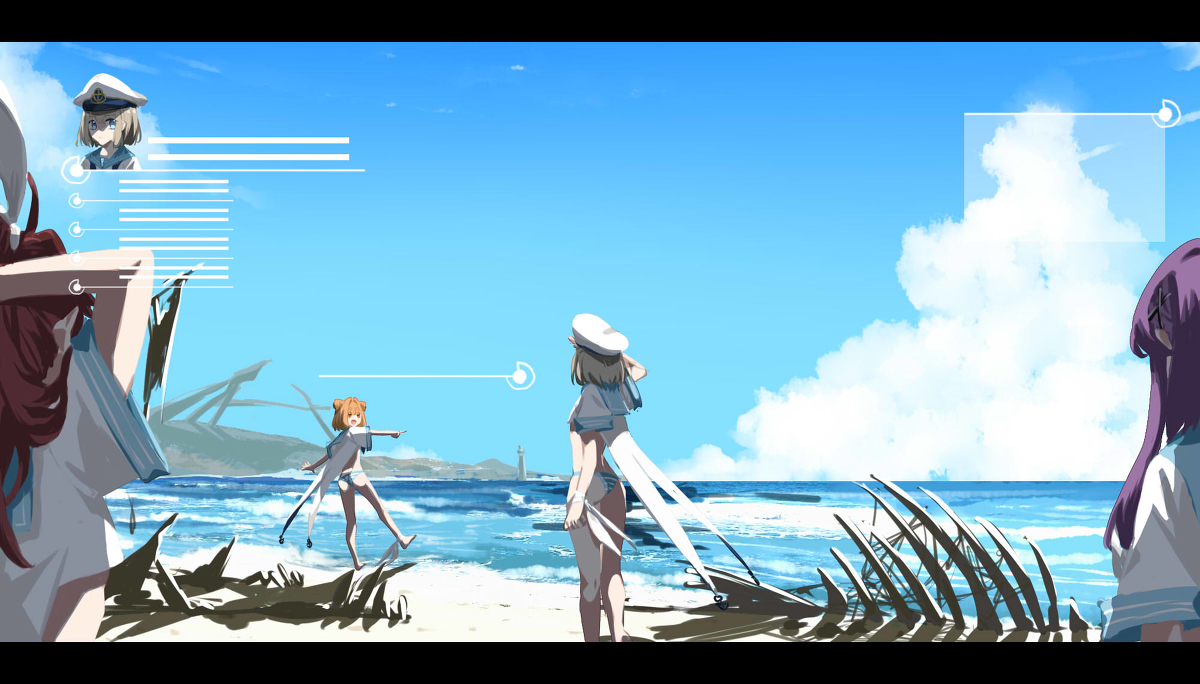 This is a pixiv picture whose title is アンカー少女達と海辺の探索.