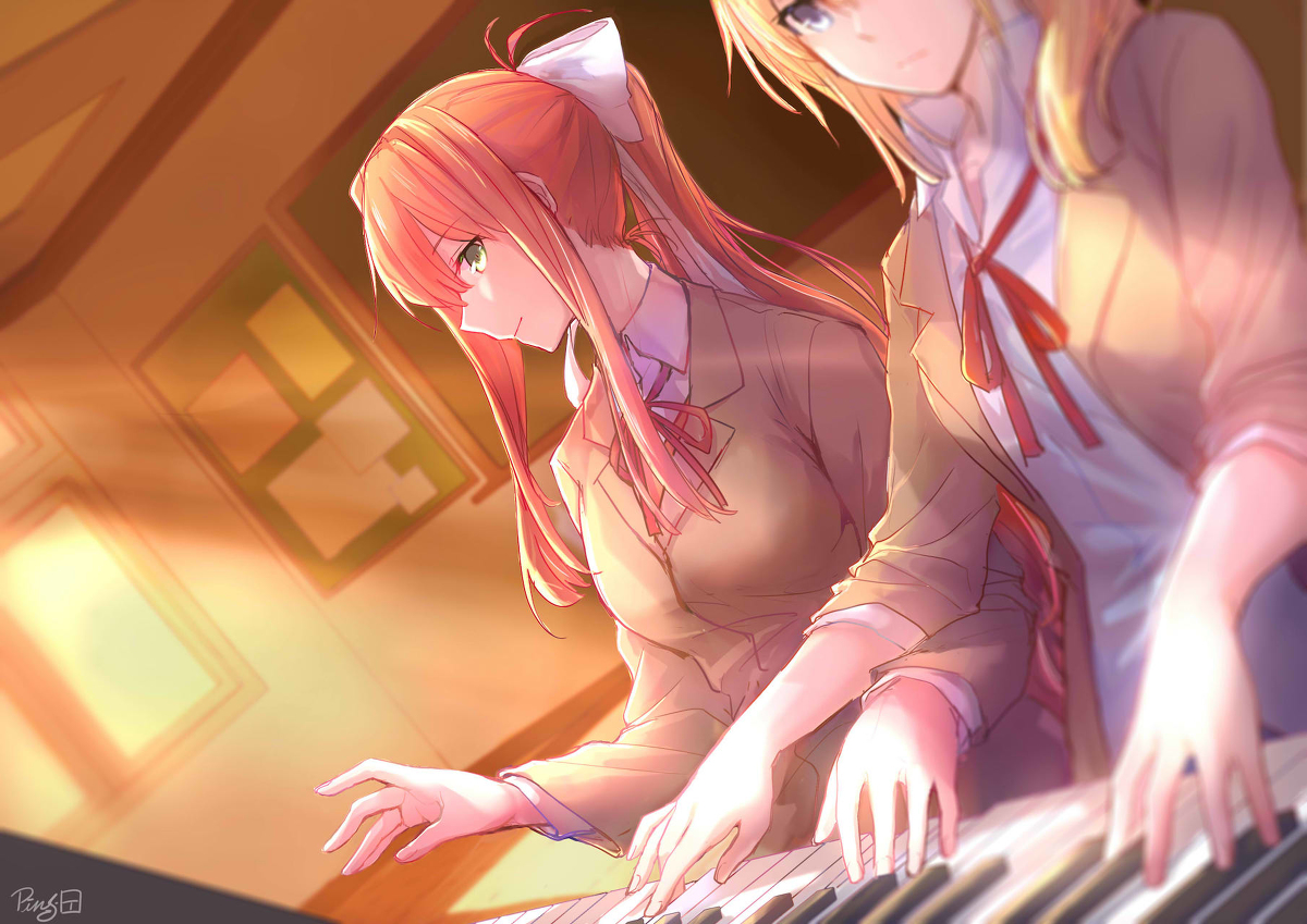 This is a pixiv picture whose title is Piano Duet.