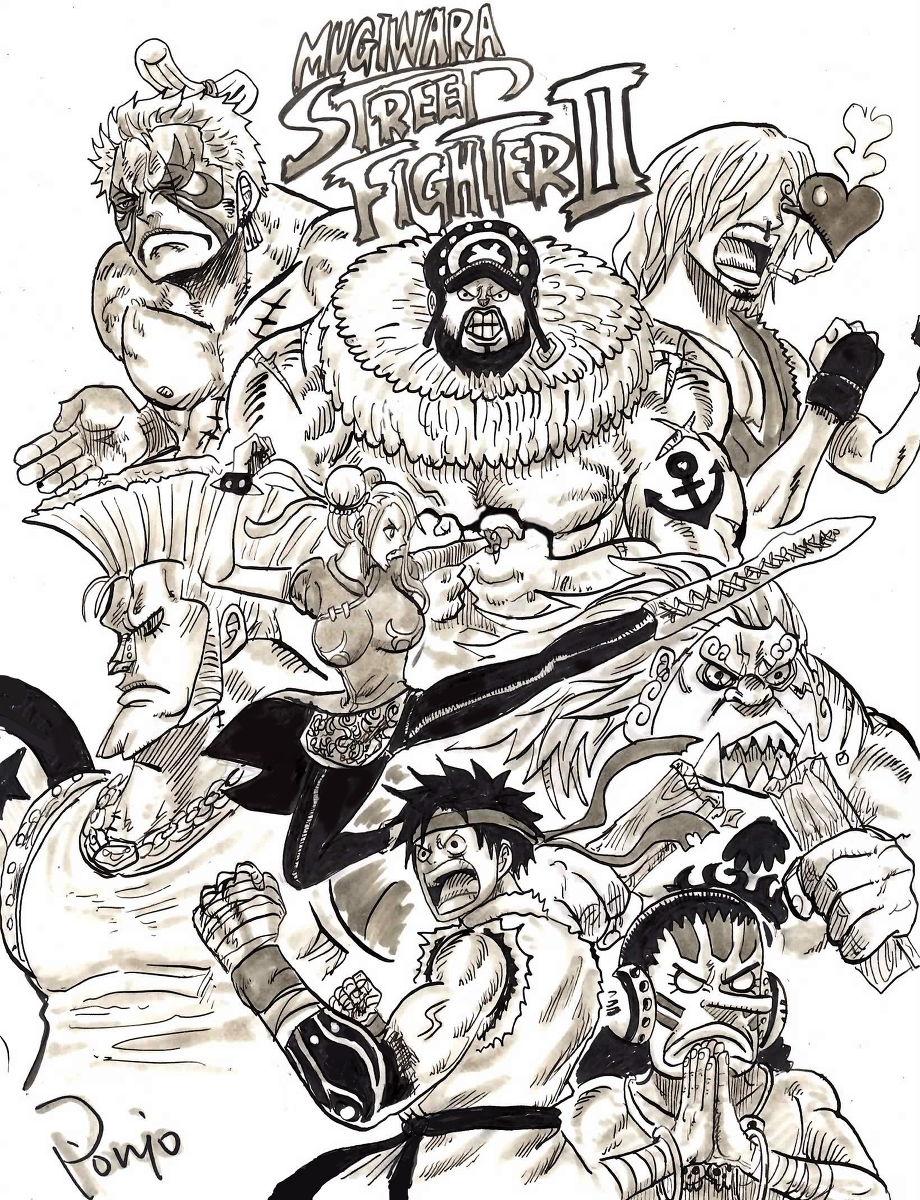 This is a pixiv picture whose title is ONE PIECE STREET FIGHTERⅡ.