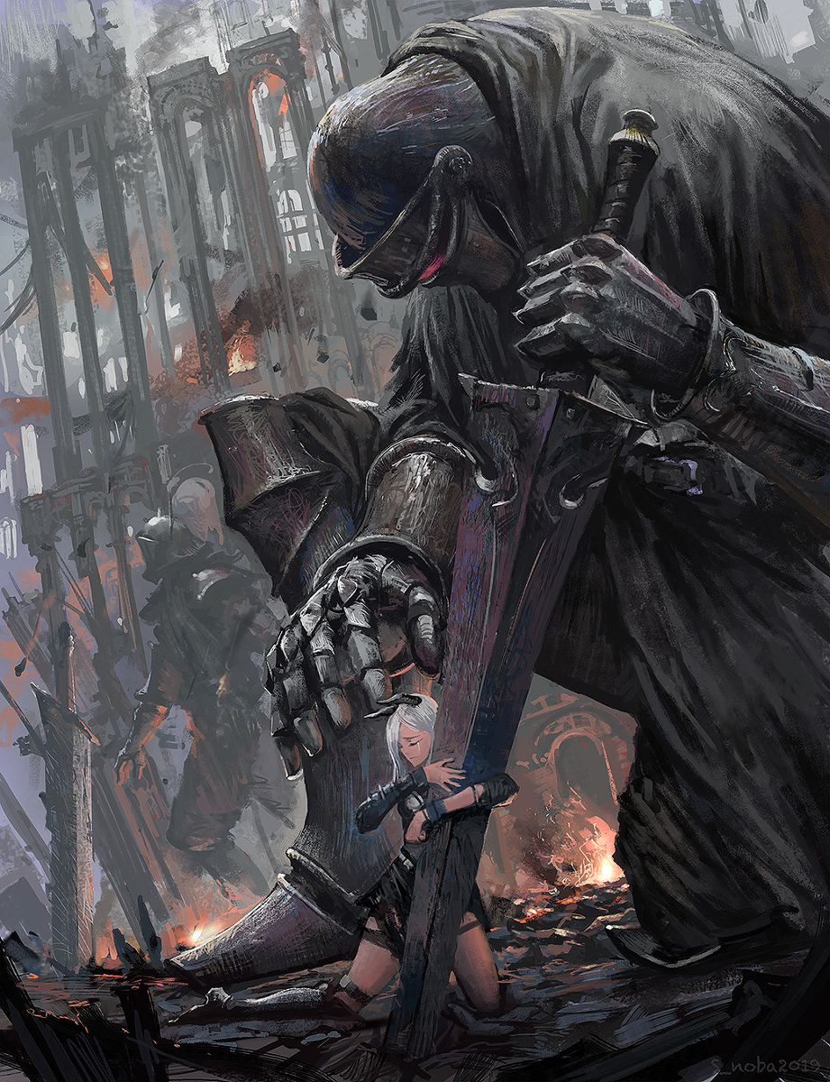 This is a pixiv picture whose title is 【PFLS】錆びた剣を抱いて【レッドヴァルの戦い】.
