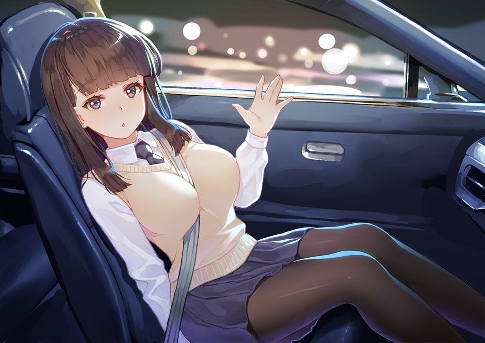 This is a pixiv picture whose title is JKを助手席に座らせるとなんかエロい説.