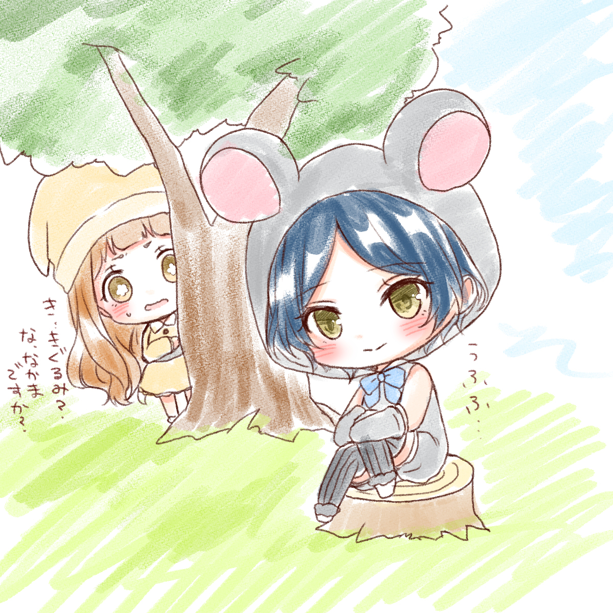 This is a pixiv picture whose title is エイプリルフールの仁奈ちゃんと奏おねーさん！.