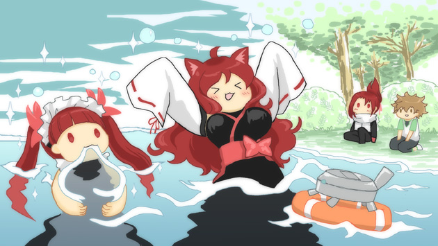 This is a pixiv picture whose title is 水 浴びるように飲んで！水！.
