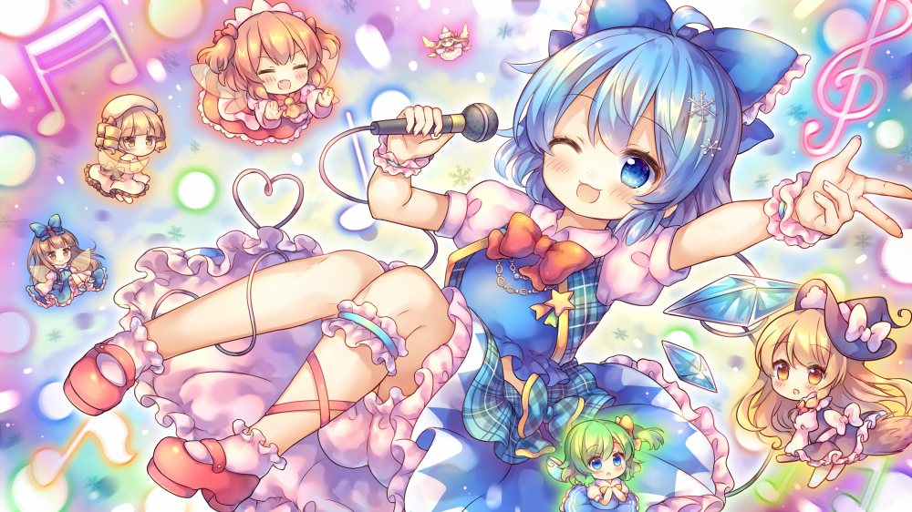 This is a pixiv picture whose title is 弾幕アイドル☆チルノちゃん.