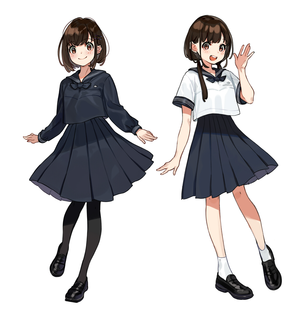 This is a pixiv picture whose title is 冬服&夏服.