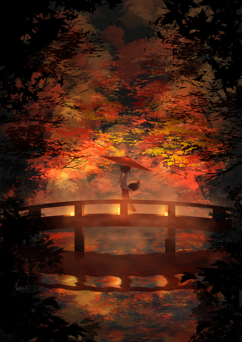 This is a pixiv picture whose title is 夜紅葉.