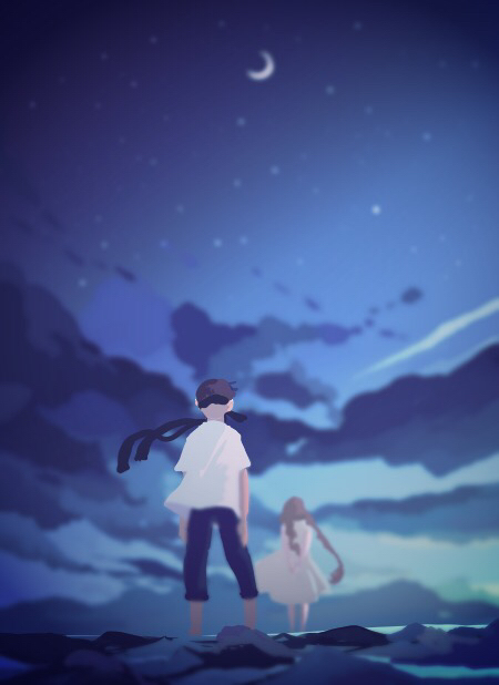 This is a pixiv picture whose title is 盲目の夜に.