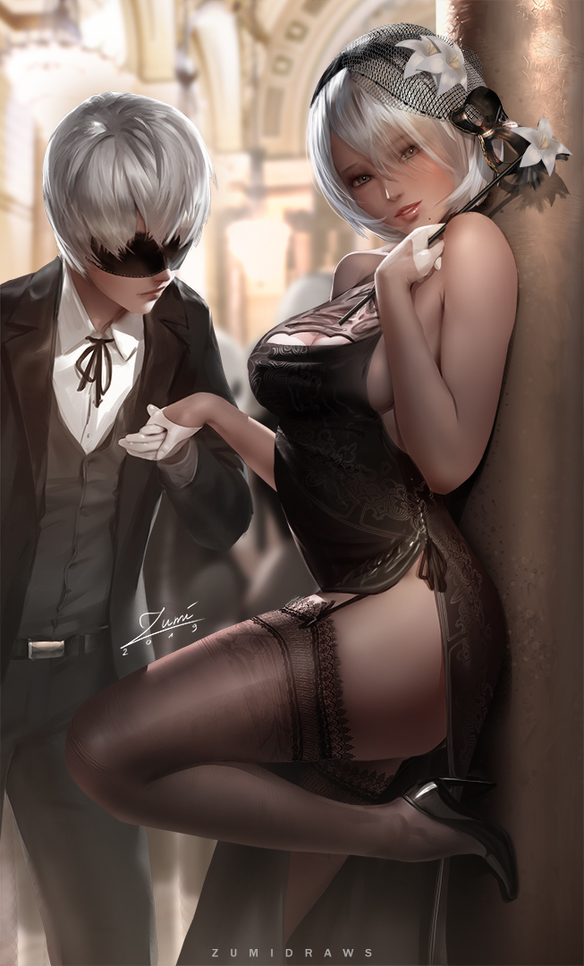 This is a pixiv picture whose title is 2B Masquerade.