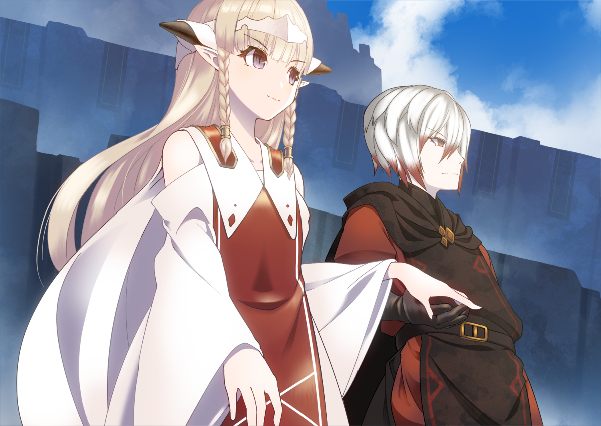This is a pixiv picture whose title is 復活の王と白竜の女王の物語.