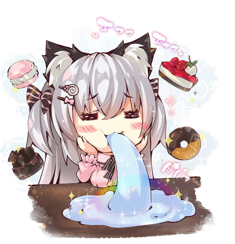 This is a pixiv picture whose title is 水(限りなくよだれに近い何か)を吐くおじこ🐱🍰✨.
