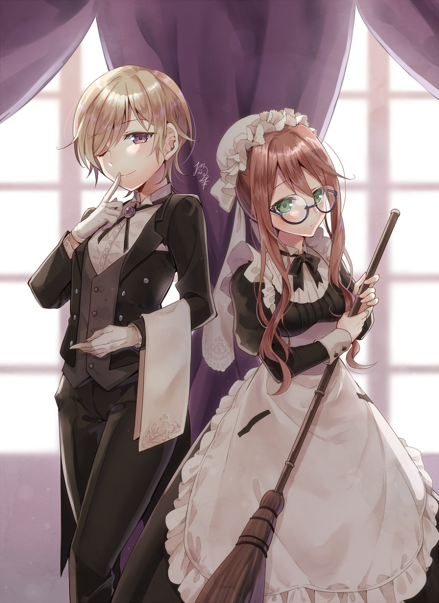 This is a pixiv picture whose title is 男装執事と見習いメイド　.