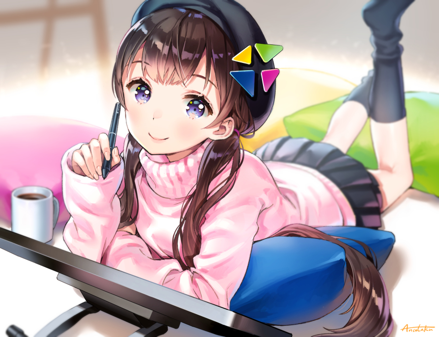 This is a pixiv picture whose title is お絵かき少女.
