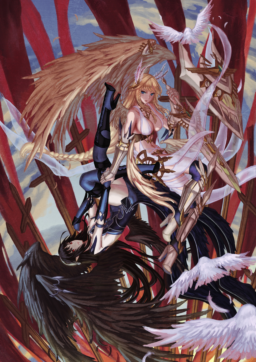 This is a pixiv picture whose title is Angel and Fallen.