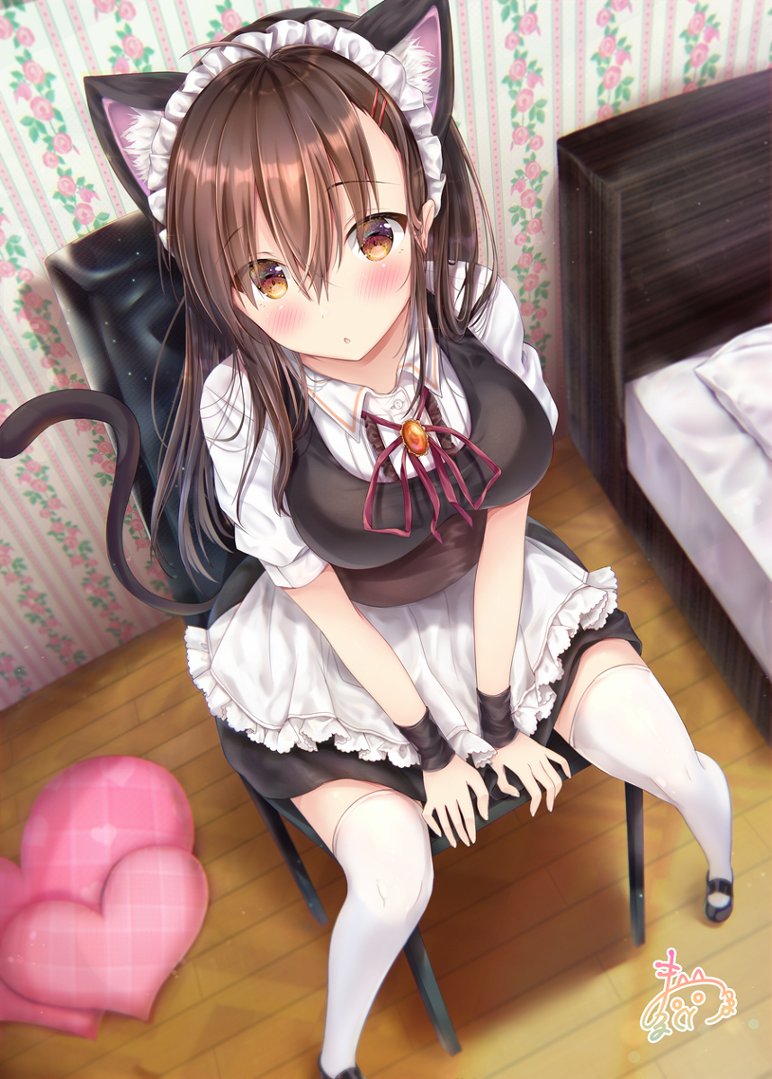 This is a pixiv picture whose title is 猫耳メイド.