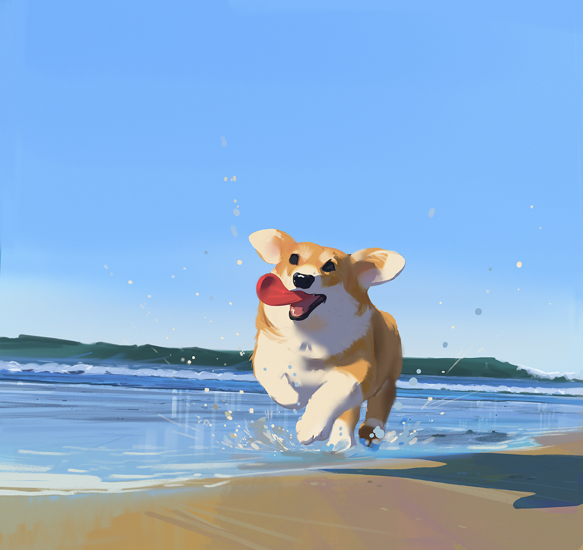 This is a pixiv picture whose title is Corgi Beach Day.