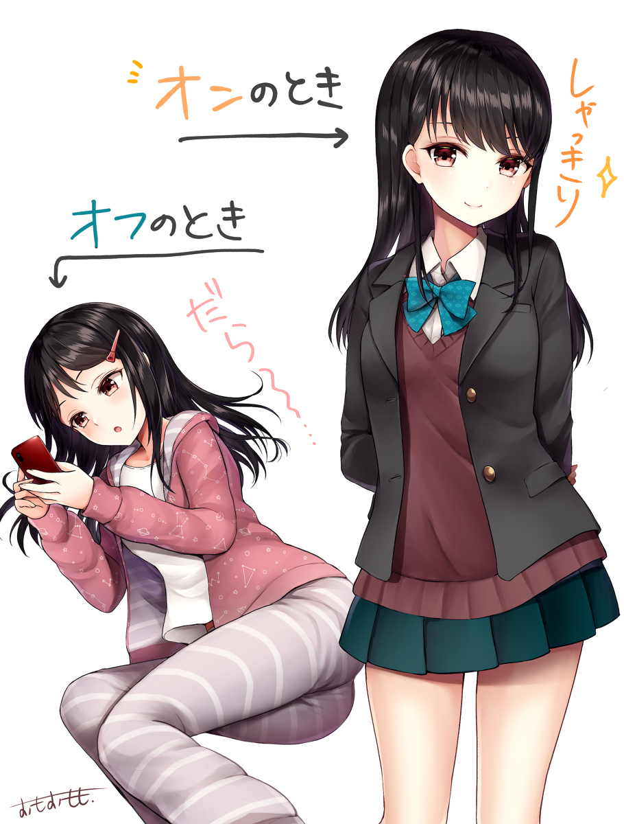 This is a pixiv picture whose title is うちの子JKのオンとオフらくがき.