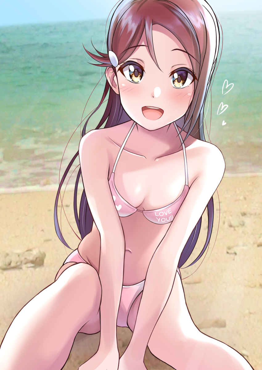 This is a pixiv picture whose title is ちっぱいを見られていることに気づいていない無垢な笑顔の梨子ちゃん.