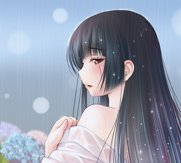 This is a pixiv picture whose title is 薄紅の雨.