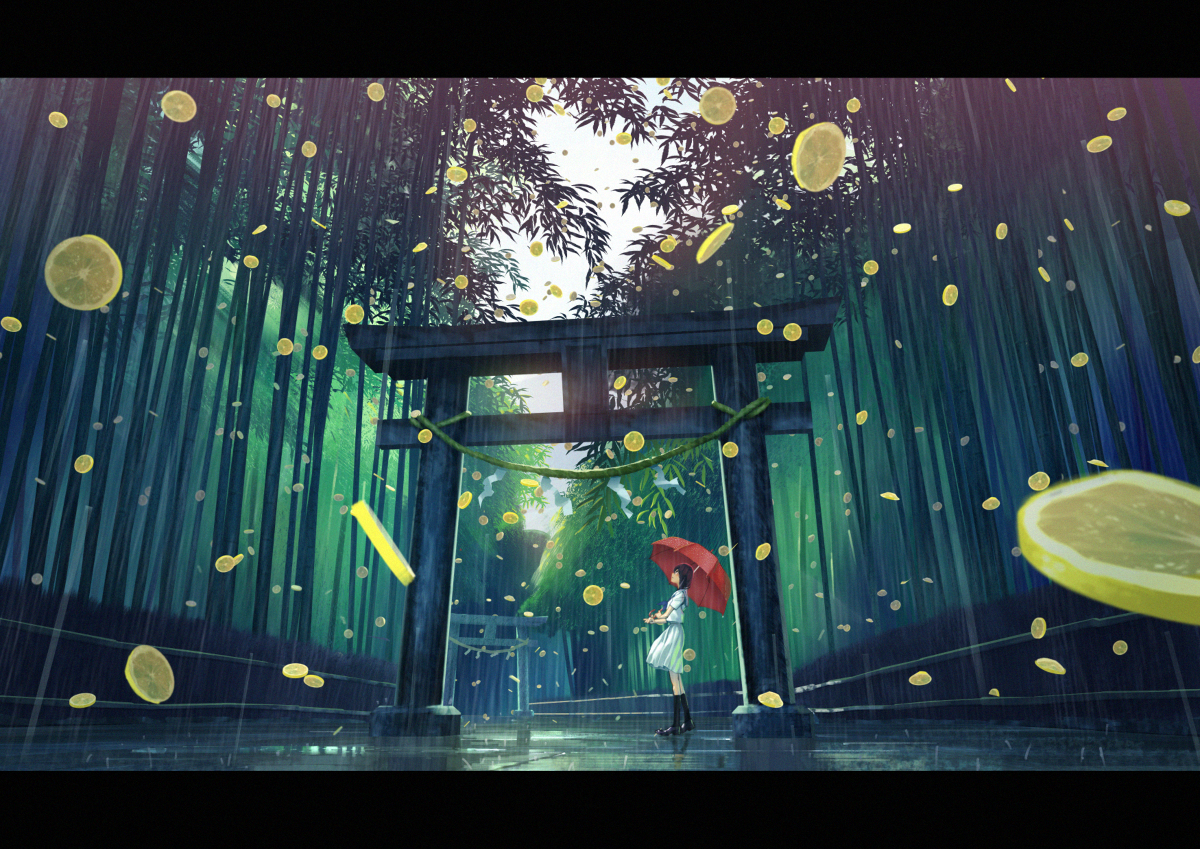 This is a pixiv picture whose title is 竹林、雨ときどき檸檬.