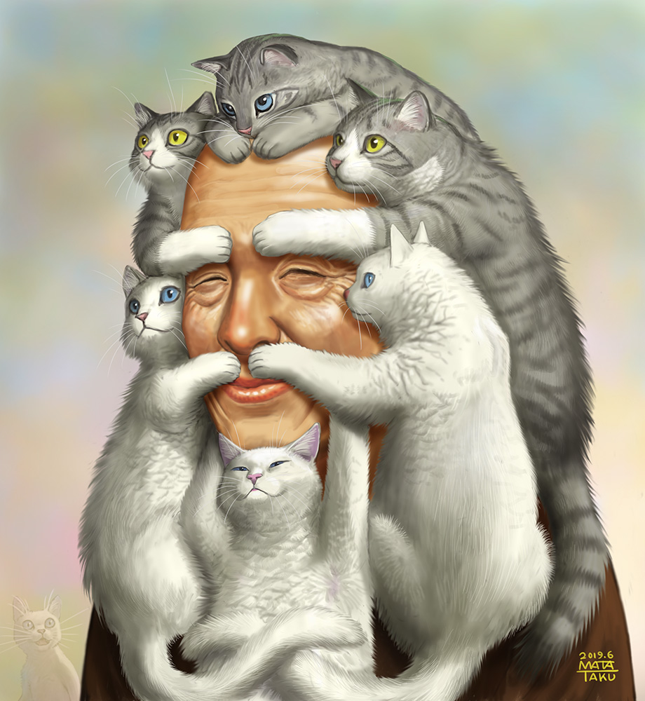This is a pixiv picture whose title is 猫じじい.