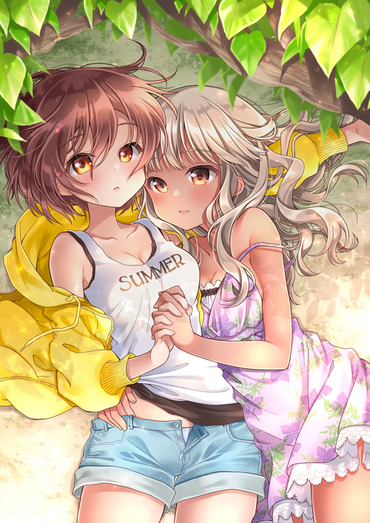This is a pixiv picture whose title is 木陰で重ねる逢瀬.
