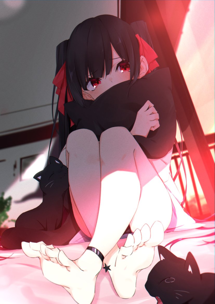 This is a pixiv picture whose title is 猫好きツインテちゃん.