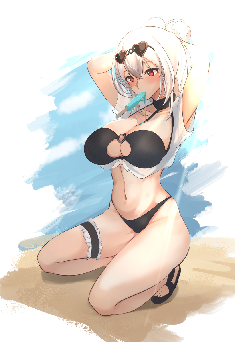 This is a pixiv picture whose title is 水着シリアス.