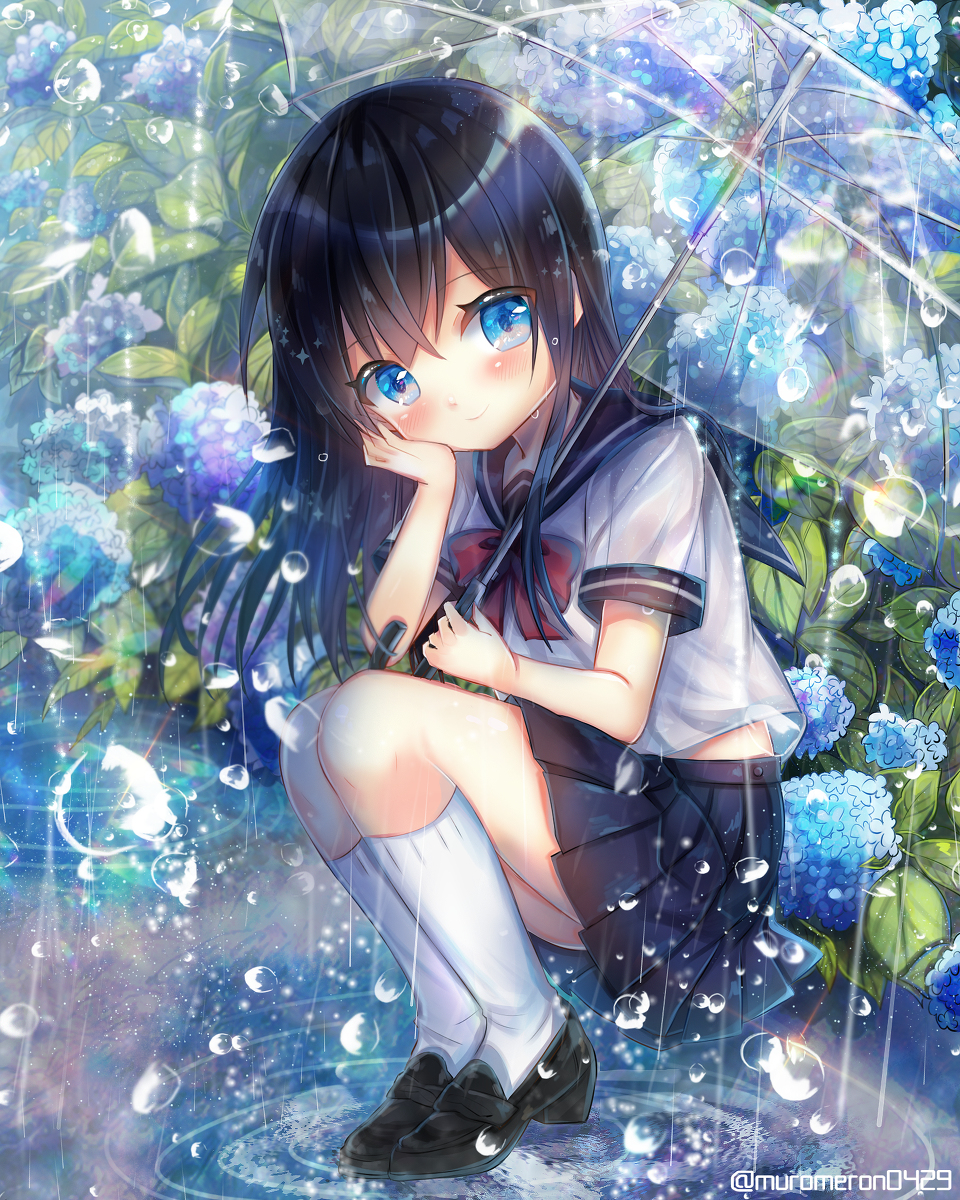 This is a pixiv picture whose title is 「君と一緒なら雨でも楽しいなっ」.