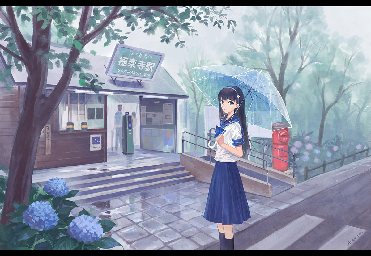 This is a pixiv picture whose title is 駅.