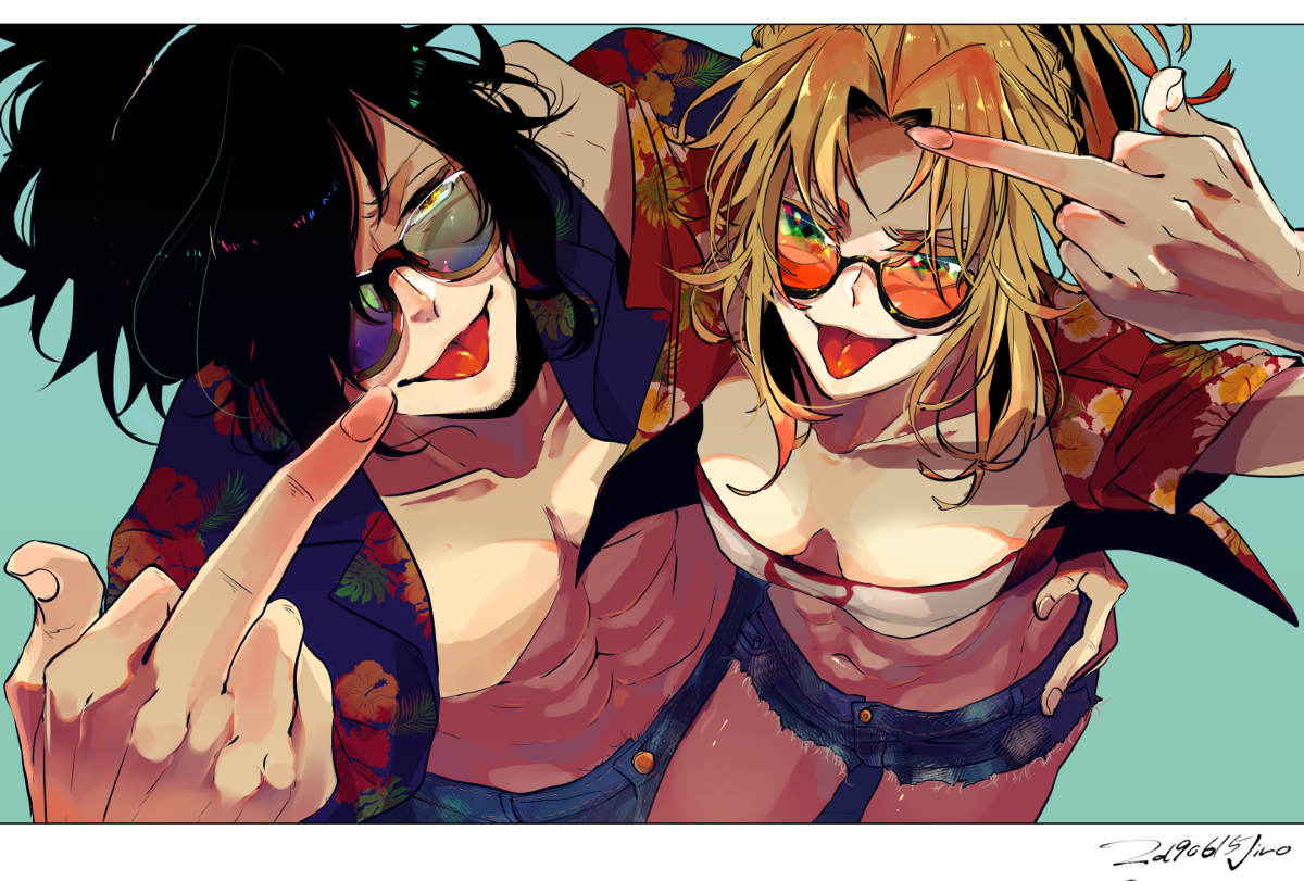 This is a pixiv picture whose title is ヤンキー悪友カップル.