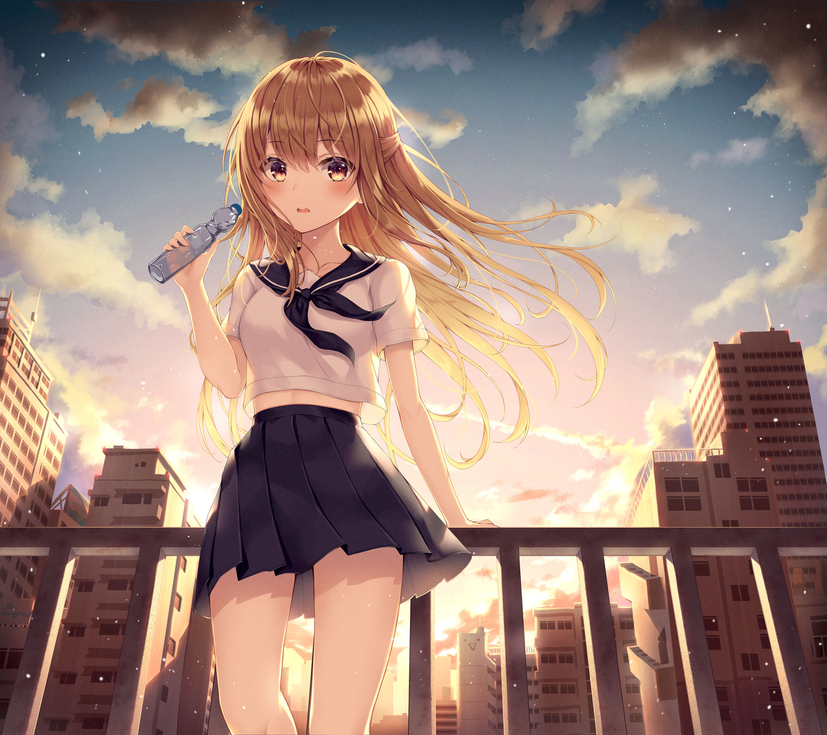 This is a pixiv picture whose title is 夕暮れの少女.