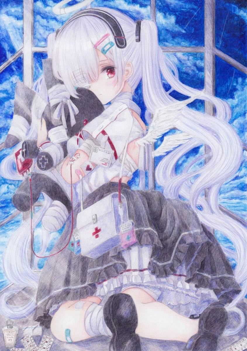 This is a pixiv picture whose title is 天使になりたい.