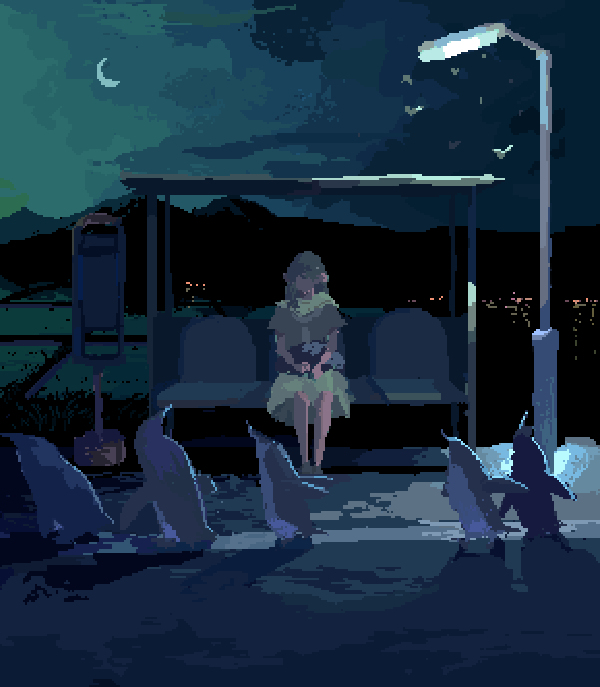 This is a pixiv picture whose title is いつまでたってもバスは来ない.