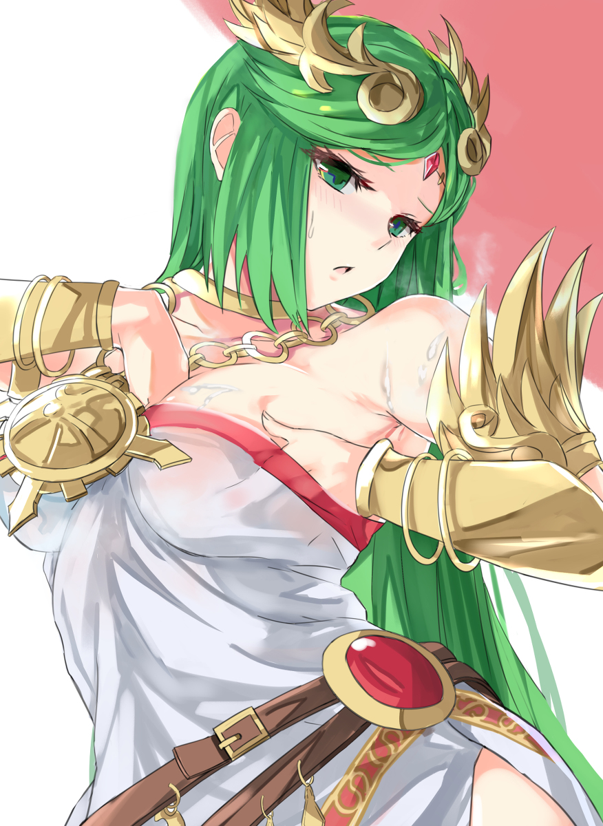 This is a pixiv picture whose title is おっぱいが蒸れるパルテナ様.