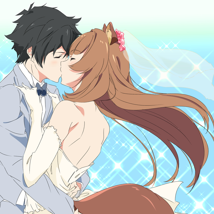 This is a pixiv picture whose title is ナオフミ君と幸せなキスをするラフタリアさん.