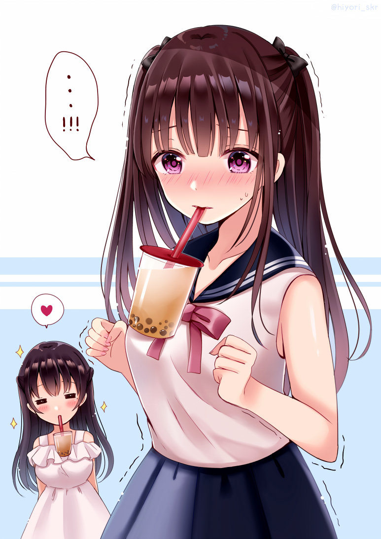 This is a pixiv picture whose title is 後輩ちゃんのタピオカチャレンジ.