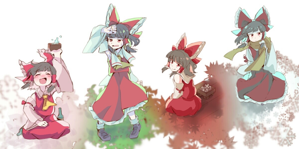 This is a pixiv picture whose title is 春夏秋冬と霊夢さん.
