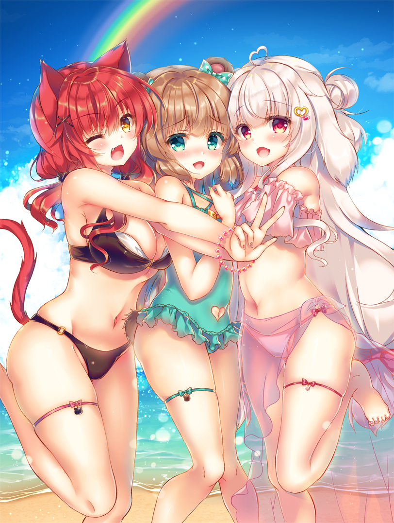 This is a pixiv picture whose title is なかよし３人けも娘.