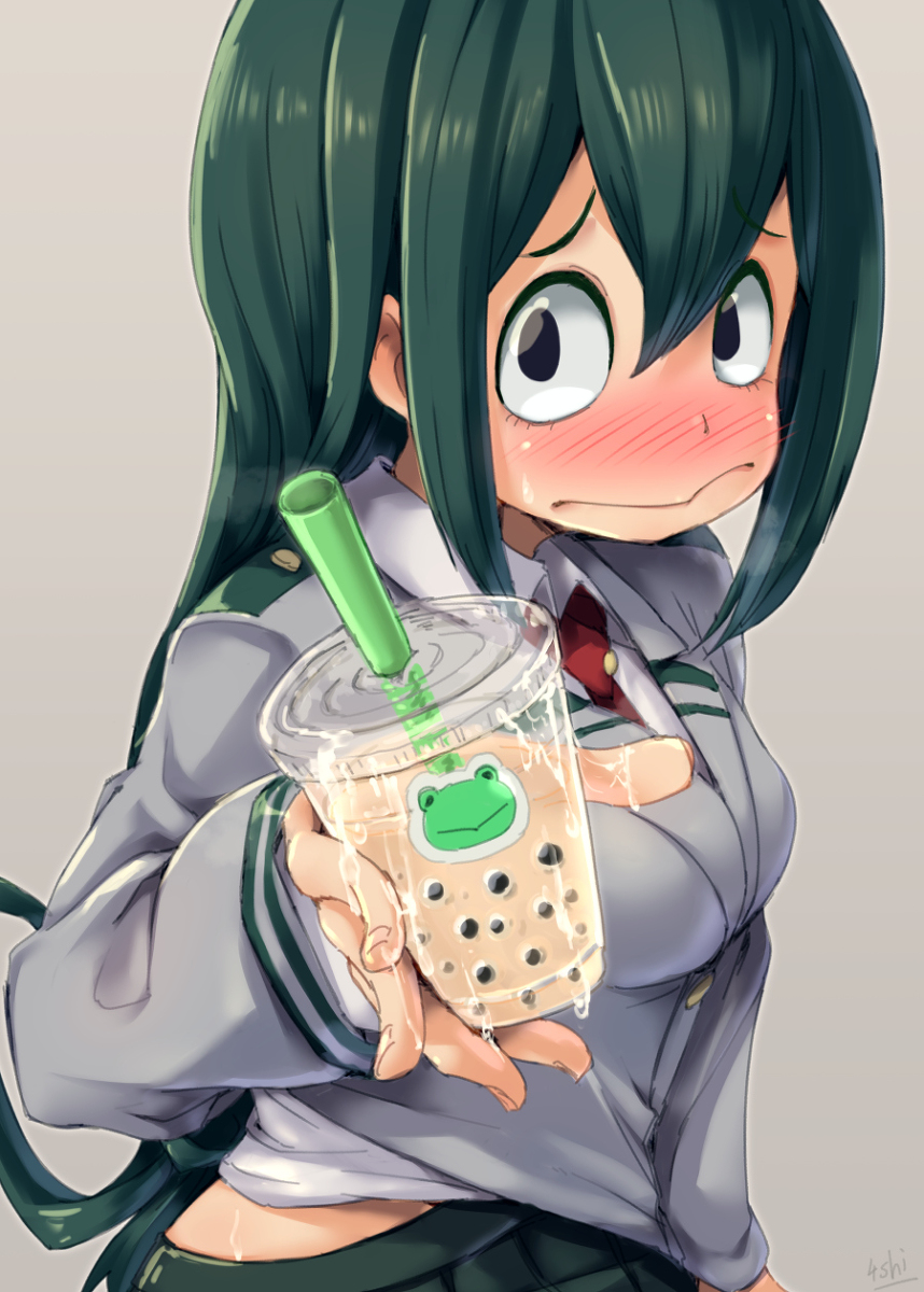 This is a pixiv picture whose title is 梅雨ちゃんのタピオカミルクティが飲みたい🐸.