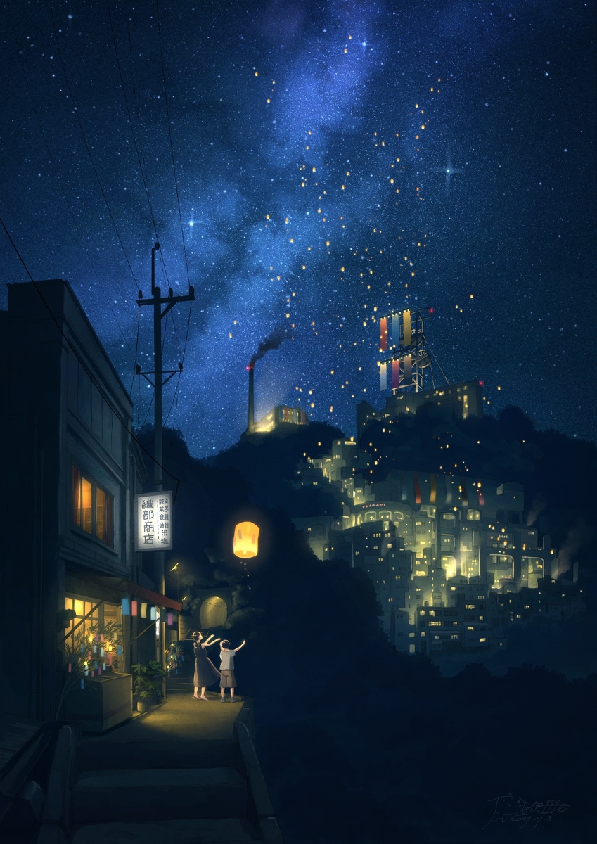 This is a pixiv picture whose title is 七夕祭りの夜.