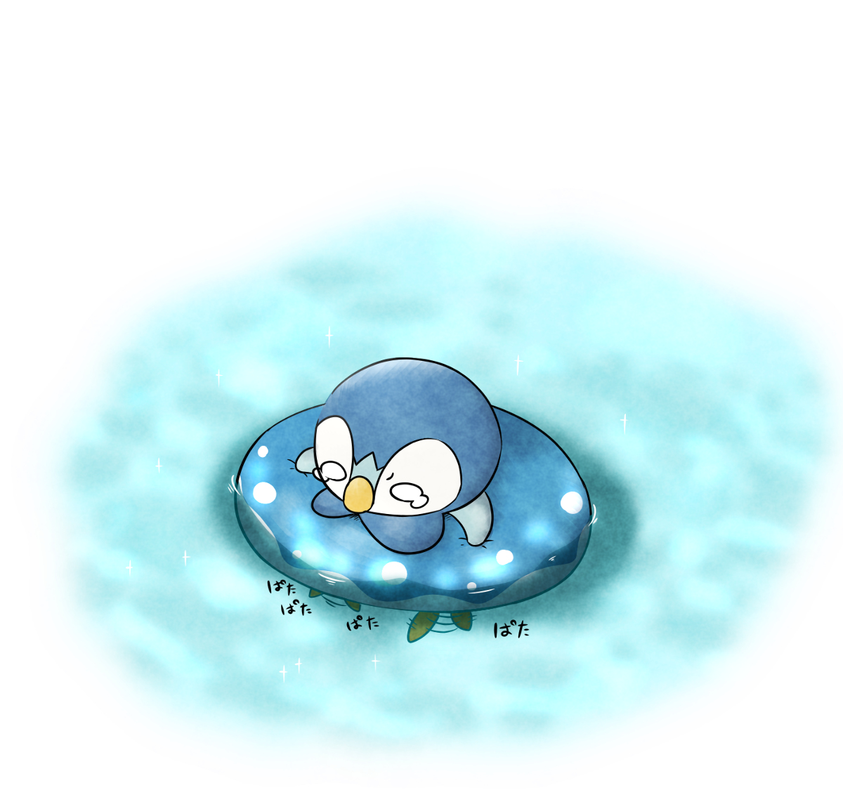 This is a pixiv picture whose title is 泳ぐ練習をするポッチャマ.