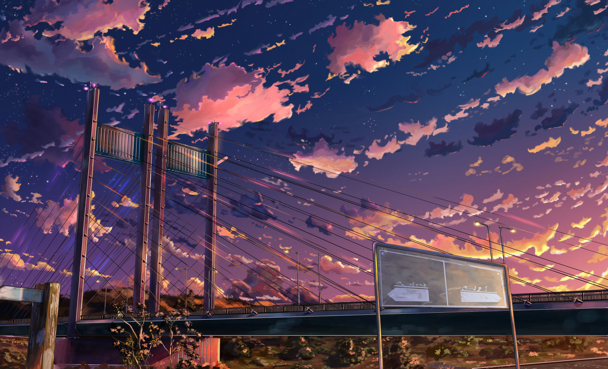 This is a pixiv picture whose title is 夕方の橋.