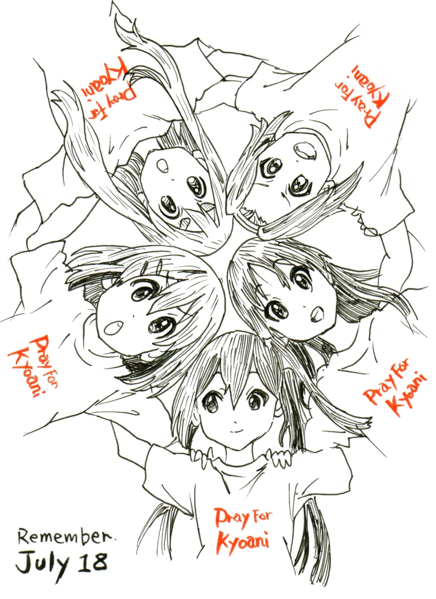 This is a pixiv picture whose title is けいおん~PrayForKyoani.