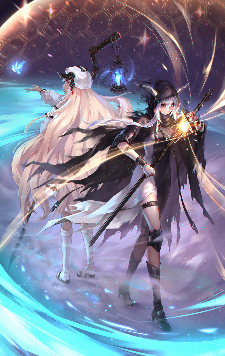 This is a pixiv picture whose title is 黑白恶魔的庇护.