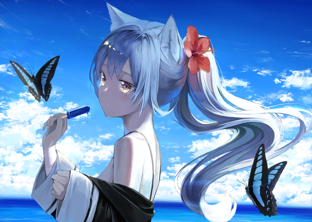 This is a pixiv picture whose title is 夏の尻尾がなびく.