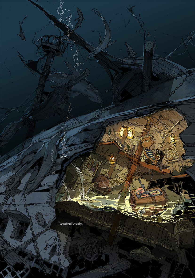 This is a pixiv picture whose title is クジラの腹.